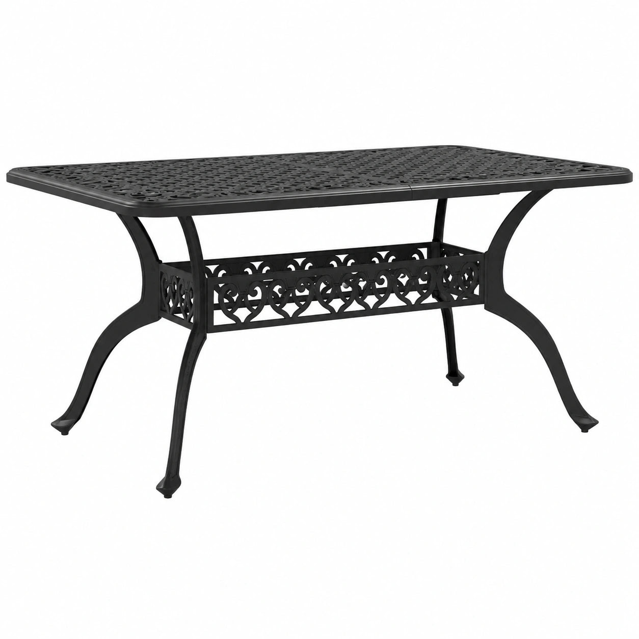 Eleganter Aluminium Gartentisch mit Sonnenschirmloch, Schwarz, 150x90x72cm