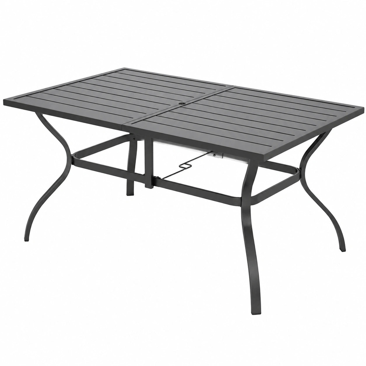 PHI VILLA Wetterfester Gartentisch für 6 Personen mit Sonnenschirmloch, Stahlrahmen, 152x95cm