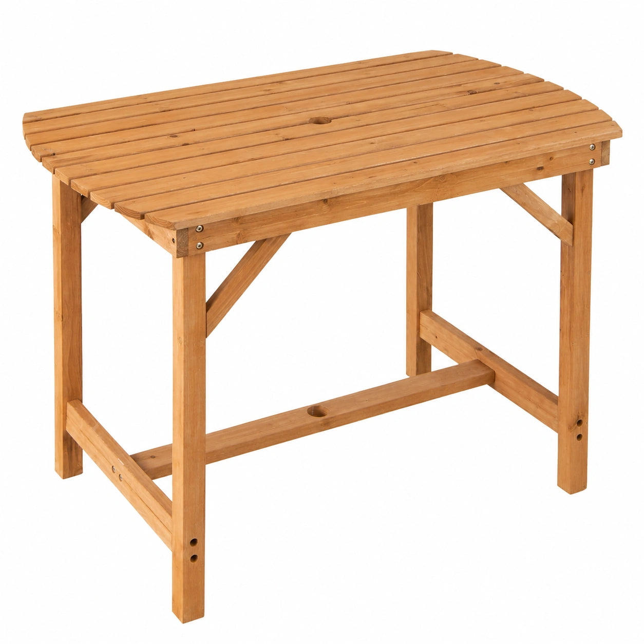 COSTWAY Massivholz Gartentisch mit Schirmhalter, 100x60 cm, rechteckiger Esstisch für Terrasse und Balkon