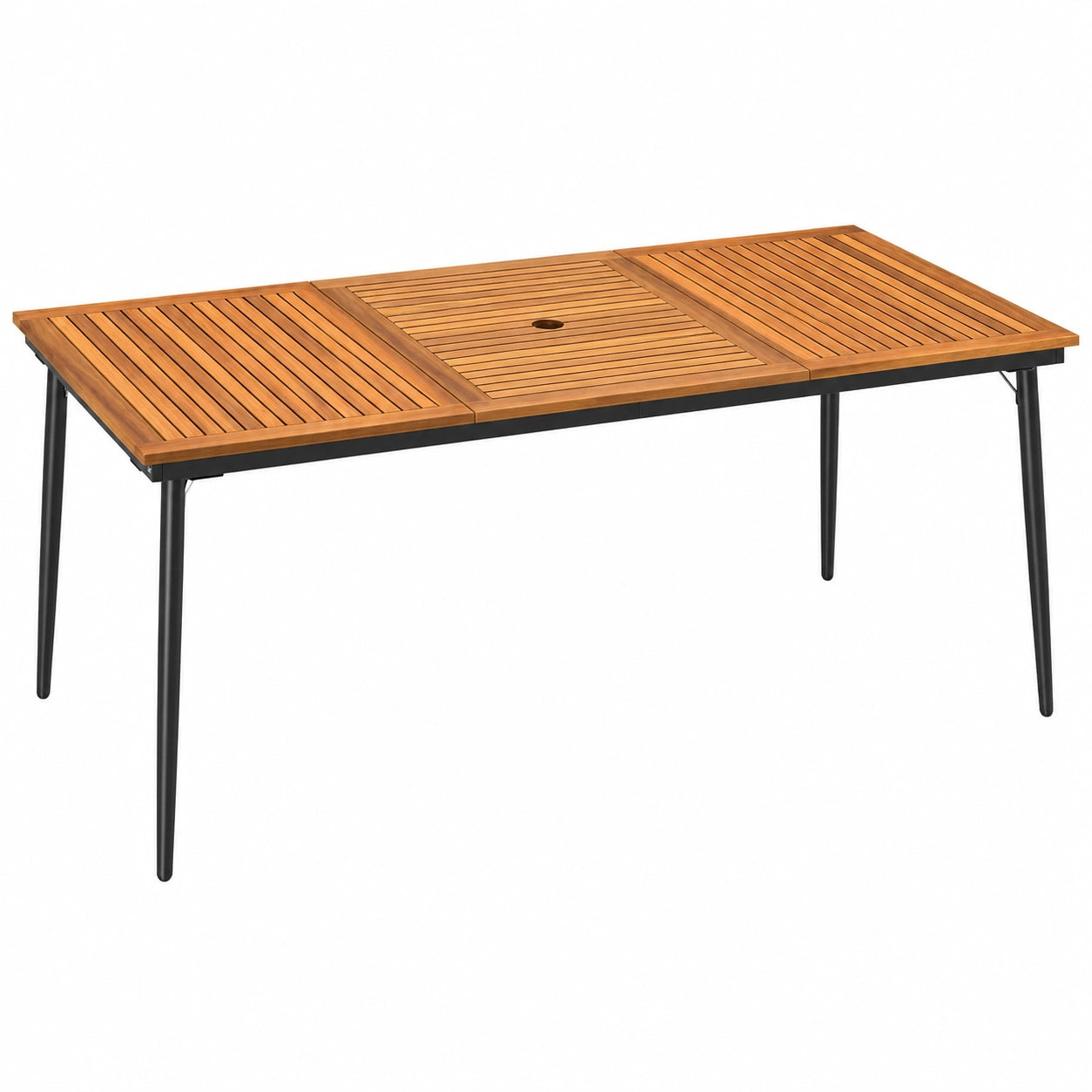 Großer Akazienholz-Gartentisch, wetterfest, 200x90 cm, mit Schirmloch, ideal für 8 Personen im Freien