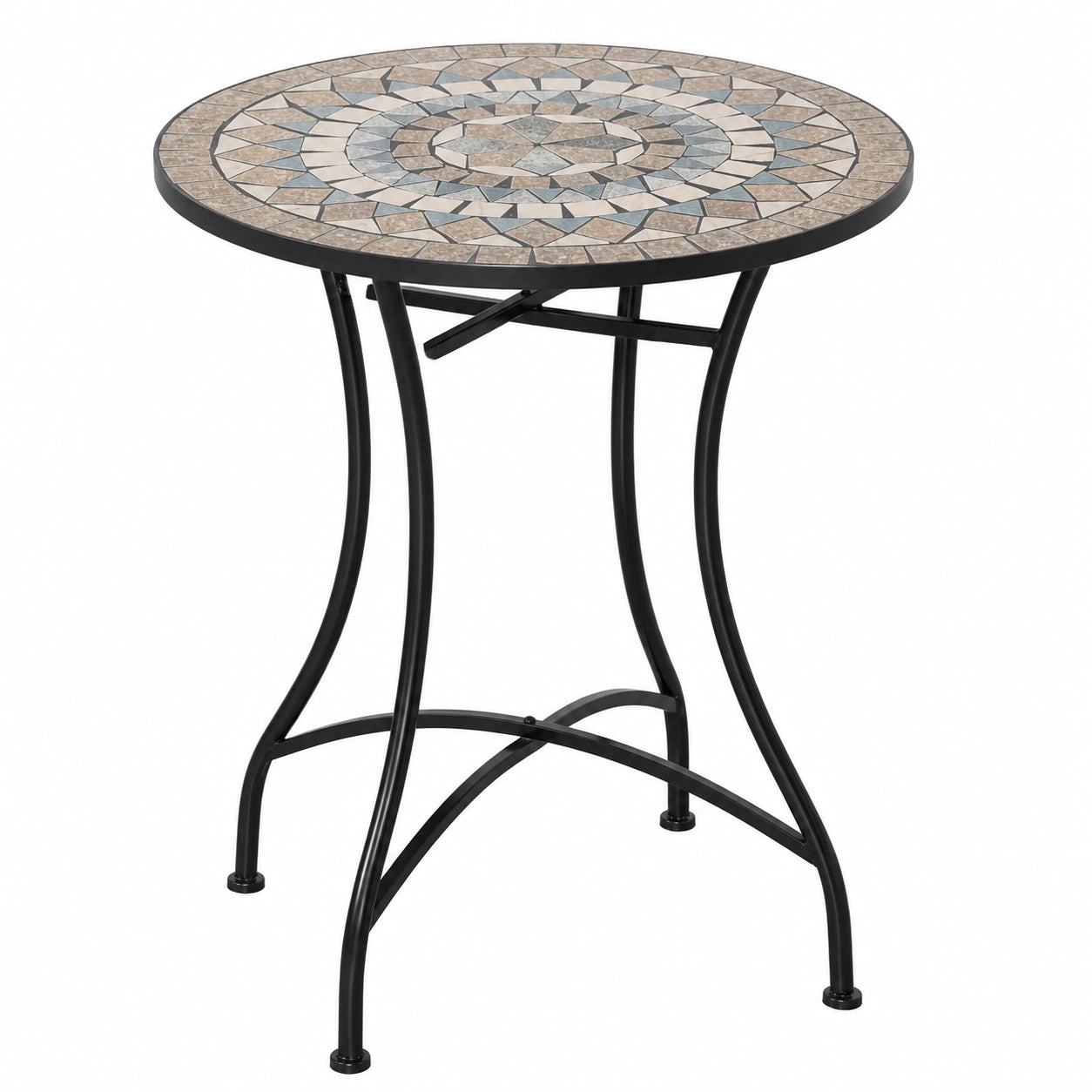 Runder Metall-Balkontisch, wetterfest, Ø60 cm, für Garten & Terrasse, Grün/Beige/Weiß