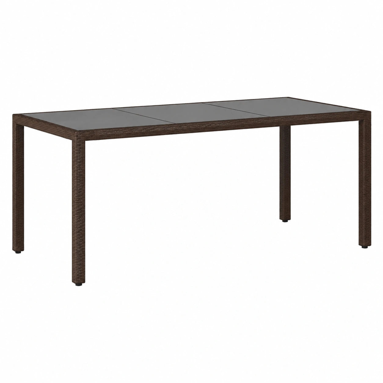 Gartentisch aus Poly Rattan mit Glasplatte und Stahlrahmen, 190x90x75 cm, Braun