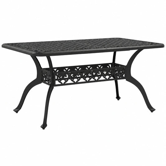 Eleganter Aluminium Gartentisch mit Sonnenschirmloch, Schwarz, 150x90x72cm