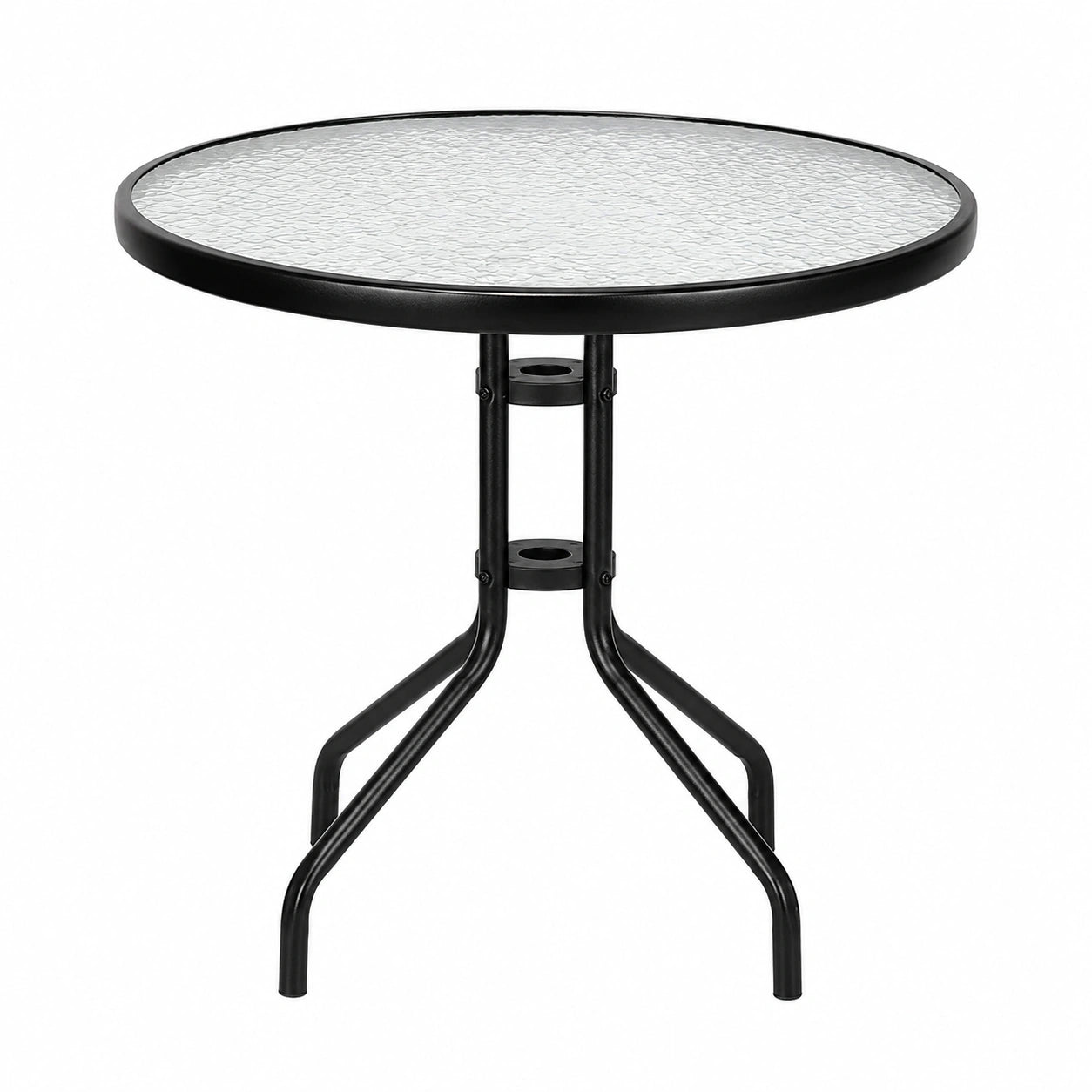 Runder Giantex Terrassentisch, 70 cm, Hartglasplatte, Metallrahmen mit Sonnenschirmloch, für Garten und Balkon