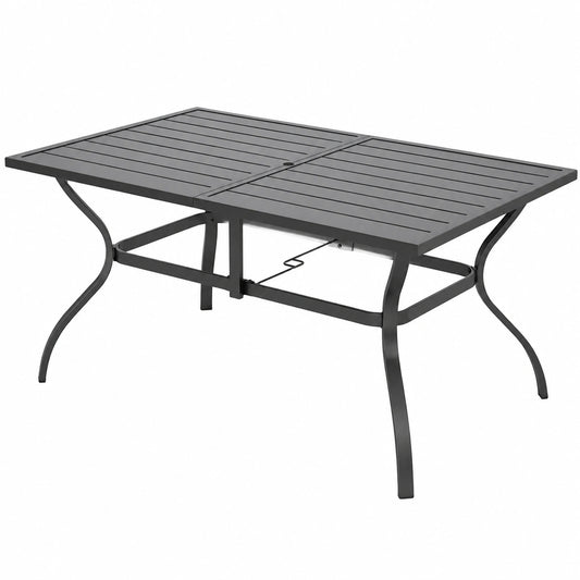 PHI VILLA Wetterfester Gartentisch für 6 Personen mit Sonnenschirmloch, Stahlrahmen, 152x95cm