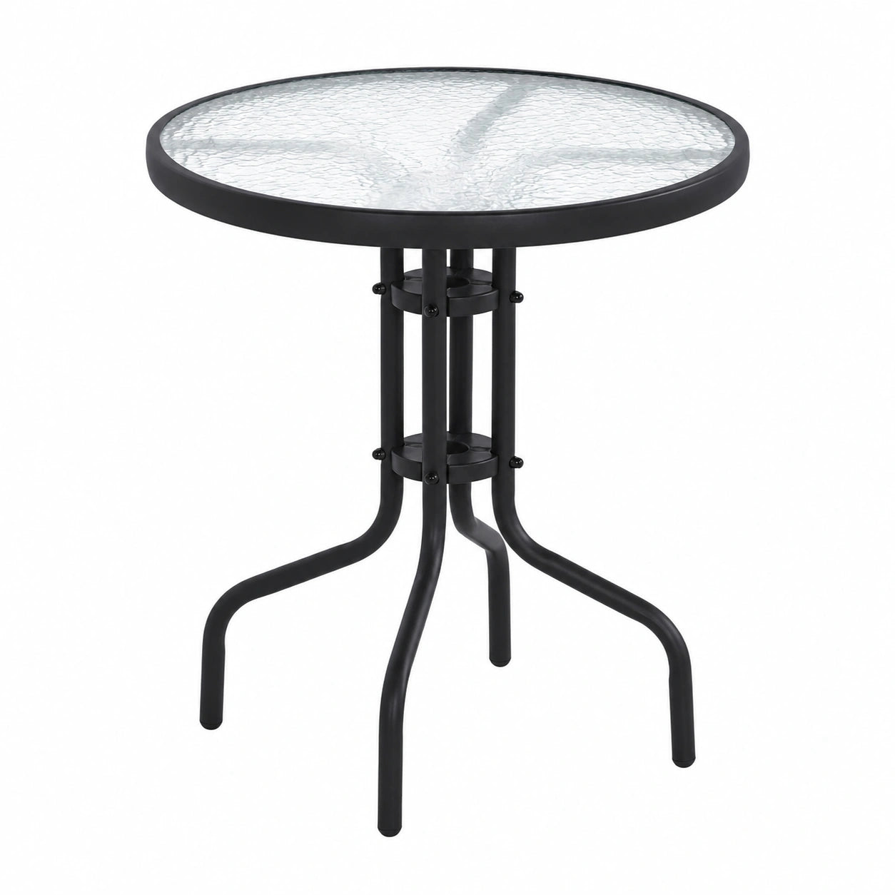 Runder Metall-Glastisch 70x60 cm – Schwarzer Bistrotisch für Garten, Balkon und Terrasse