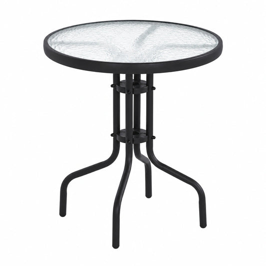 Runder Metall-Glastisch 70x60 cm – Schwarzer Bistrotisch für Garten, Balkon und Terrasse