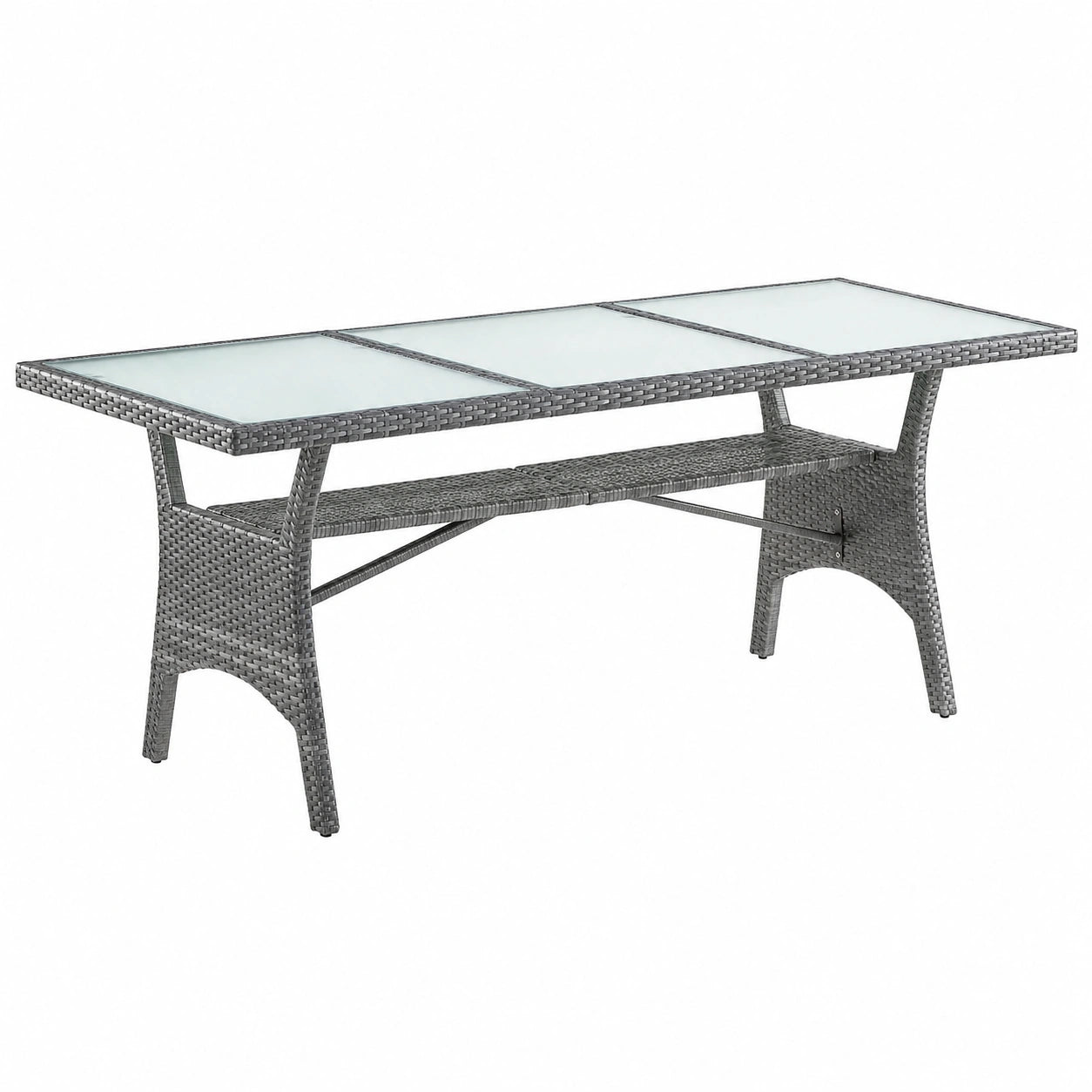 Casaria® Polyrattan Esstisch für Garten 190x90x74cm, höhenverstellbar, wetterfest, mit Glasplatte und Ablage, Grau