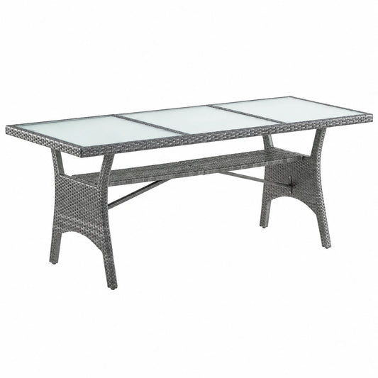 Casaria® Polyrattan Esstisch für Garten 190x90x74cm, höhenverstellbar, wetterfest, mit Glasplatte und Ablage, Grau