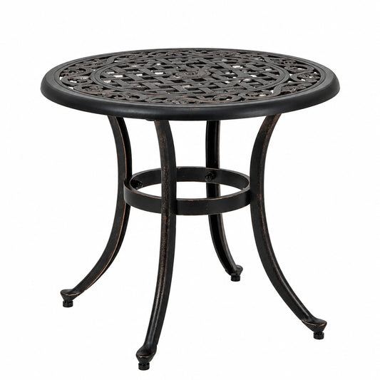 Runder Metall-Beistelltisch Ø60cm mit Muster, wetterfester Bistrotisch für Balkon, Garten & Terrasse, Antikbraun