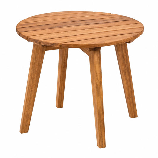 Runder Akazienholz-Beistelltisch, Wetterfester Holztisch für Balkon und Terrasse, Ø 43 x 35 cm
