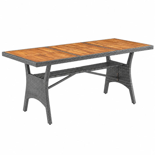Höhenverstellbarer Polyrattan Gartentisch aus zertifiziertem Akazienholz, 190x90cm, wetterfest für Garten und Terrasse in Grau