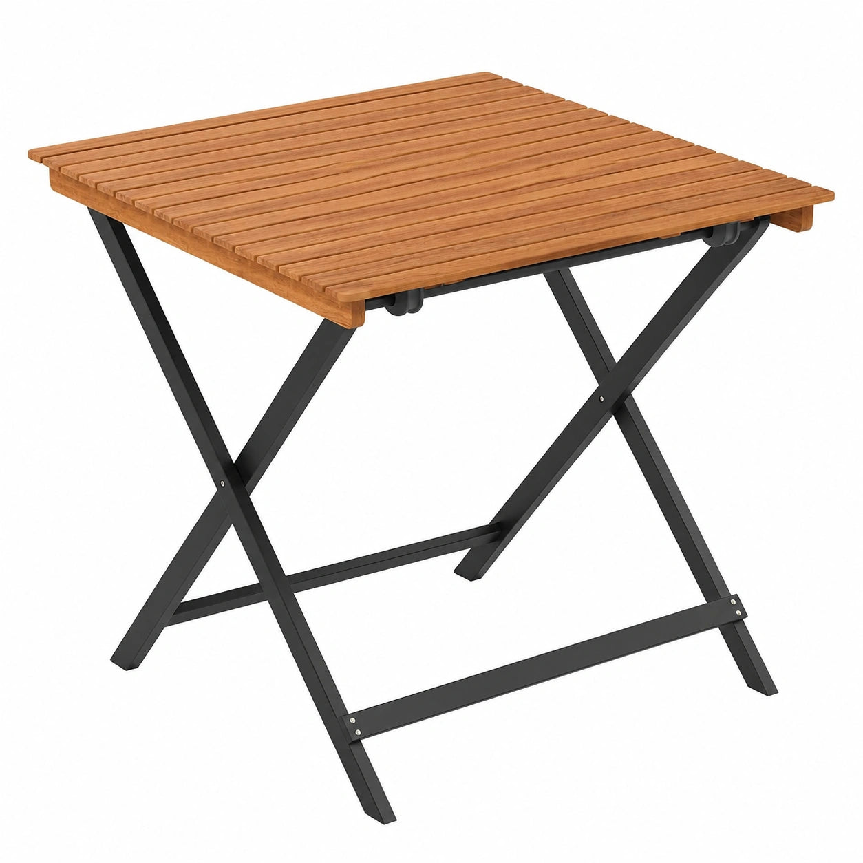Klappbarer Akazienholztisch für Garten und Balkon, wetterfester quadratischer Esstisch, 70 x 70 x 73 cm