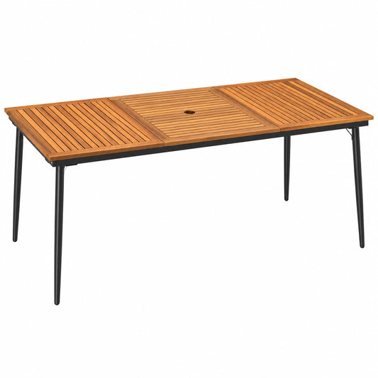 Großer Akazienholz-Gartentisch, wetterfest, 200x90 cm, mit Schirmloch, ideal für 8 Personen im Freien