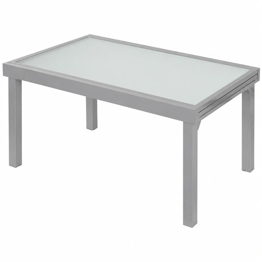 Erweiterbarer Gartentisch Diplomaten XXL aus Aluminium und Sicherheitsglas, 135-270 cm, für den Außenbereich, Silber