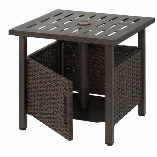 Wetterfester Polyrattan Balkontisch mit Schirmloch und Sandsäcken, 55,5 x 55,5 x 48 cm