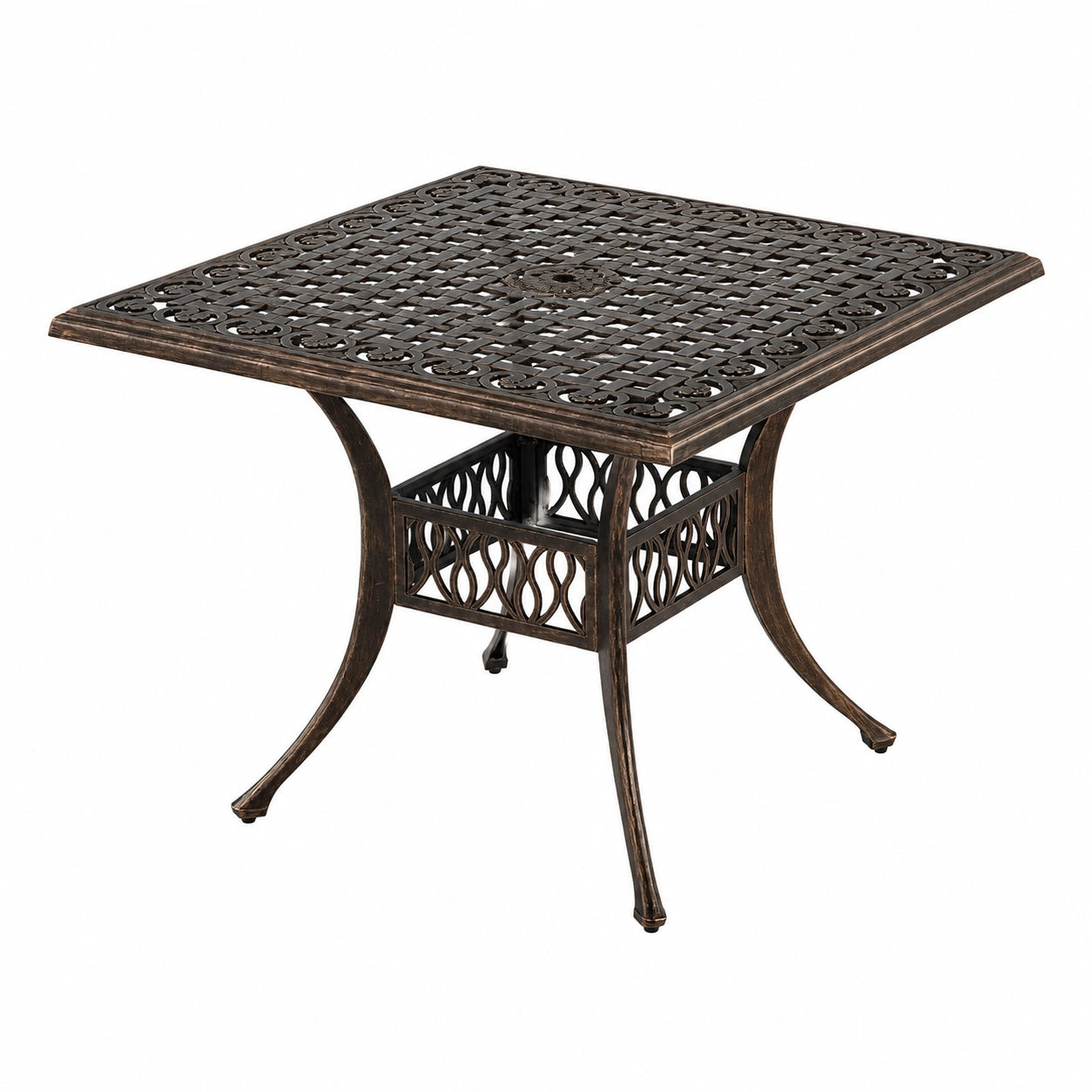 GIANTEX Quadratischer Gartentisch aus Aluminium, 80 cm Balkontisch mit Sonnenschirmloch, Wetterfester Bistrotisch mit Verstellbaren Füßen