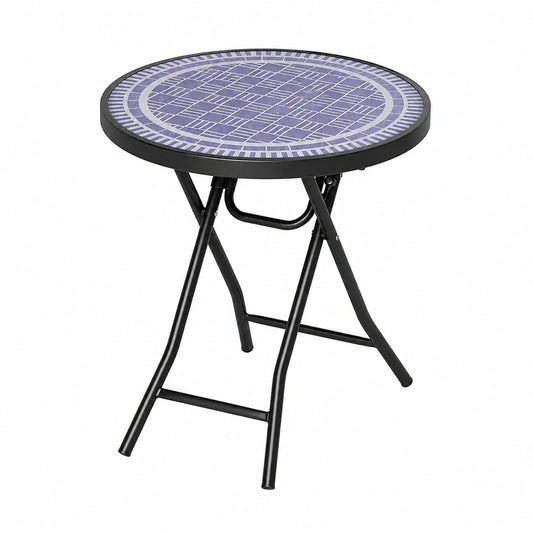 Runder klappbarer Beistelltisch aus Metall und Glas für Garten und Balkon