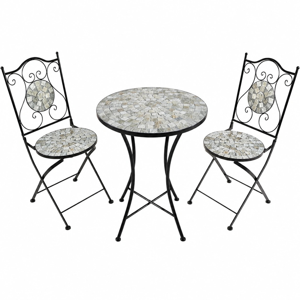 AXI Amélie 3-teiliges Bistro-Set mit Mosaikmuster in Sandbeige | Inkl. Bistrotisch und 2 Stühle | Gartenmöbel-Set für Garten, Balkon oder Terrasse