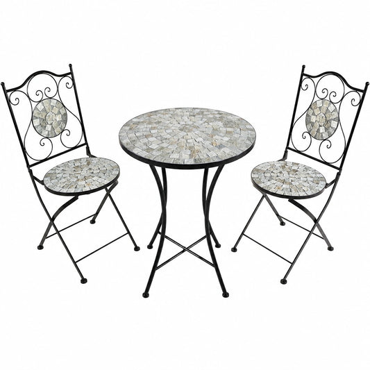 AXI Amélie 3-teiliges Bistro-Set mit Mosaikmuster in Sandbeige | Inkl. Bistrotisch und 2 Stühle | Gartenmöbel-Set für Garten, Balkon oder Terrasse