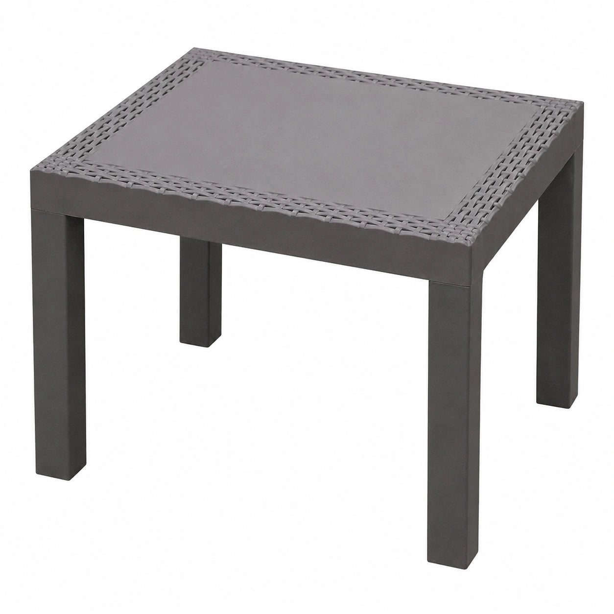 Moderner Rattan-Optik Gartentisch in Anthrazit - Wetterfester Kunststoff Beistelltisch 59x46 cm