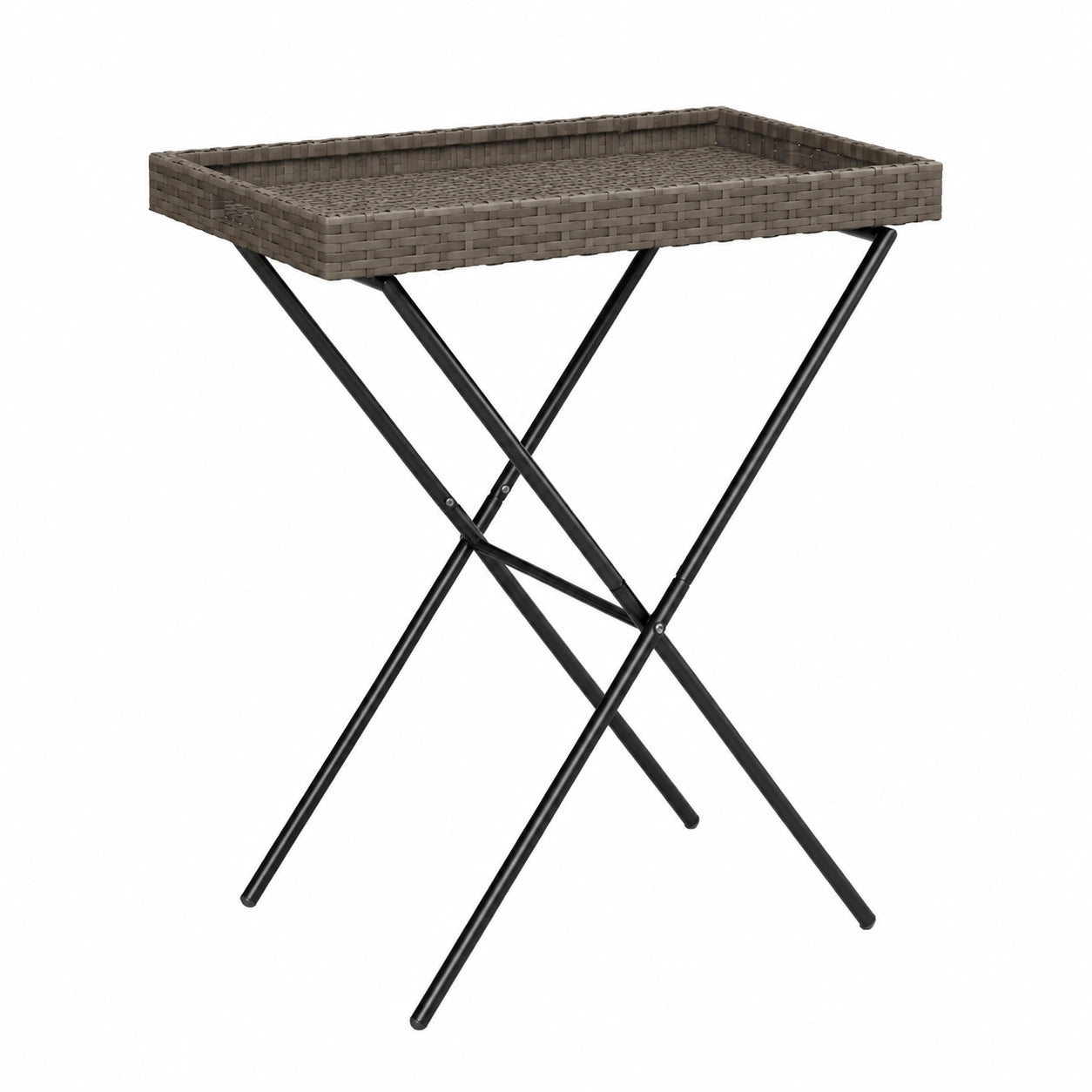 Klappbarer Poly Rattan Balkontisch mit Tablett, wetterfest und platzsparend, 65x40x75 cm