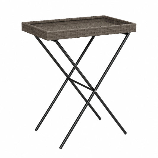 Klappbarer Poly Rattan Balkontisch mit Tablett, wetterfest und platzsparend, 65x40x75 cm