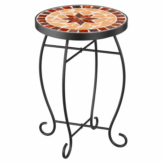 Runder Mosaik-Gartentisch 60x34 cm aus Metall für Balkon und Terrasse