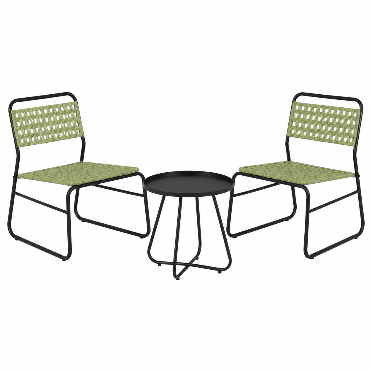 Bistroset Brienza 3-teilig aus Stahl und Polyrattan, Gartenmöbel-Set für Balkon mit Tisch und 2 Stühlen, Grün