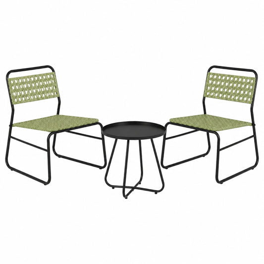 Bistroset Brienza 3-teilig aus Stahl und Polyrattan, Gartenmöbel-Set für Balkon mit Tisch und 2 Stühlen, Grün