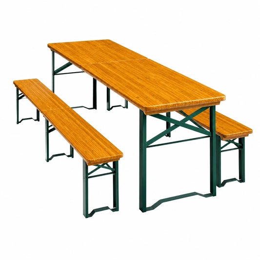 Robuste Bierzeltgarnitur 220cm für 10 Personen aus massivem Holz, klappbar und stabil für Gartenfeste