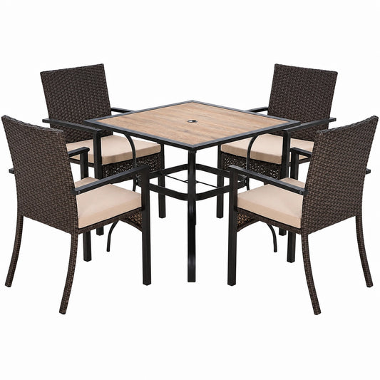 Hochwertiges Rattan Gartenmöbel-Set, wetterfeste Terrassenmöbel mit Metalltisch und Stühlen, Polyrattan Sitzgruppe mit 4 cm Schirmloch